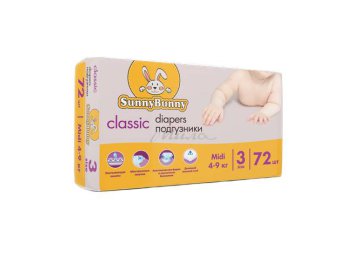 Подгузники детские SUNNY BUNNY Midi, 72шт
