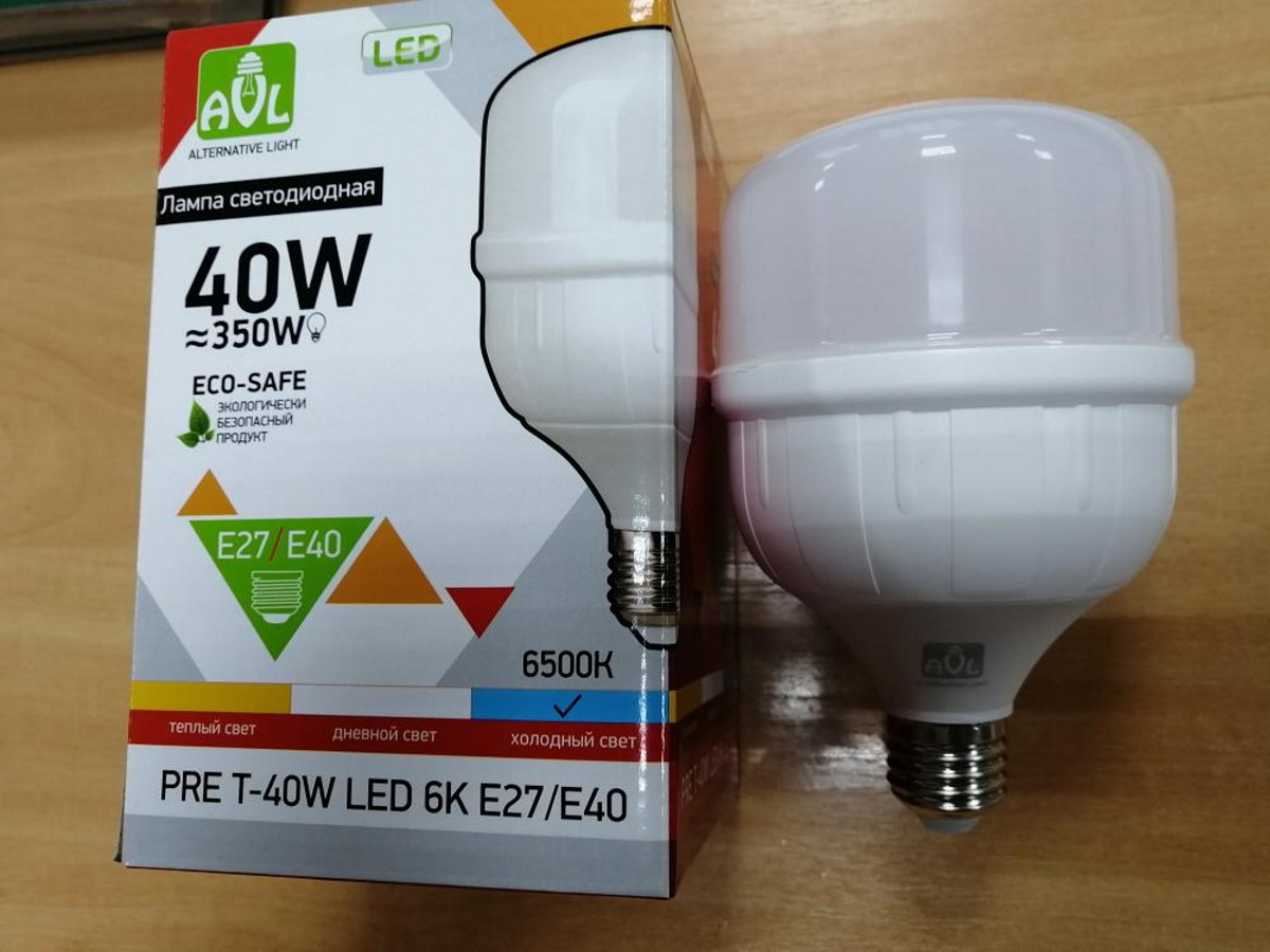 Лампа светодиодная товарного знака «ALTERNATIVE LIGHT», модель PRE T-40W LED 6K E27/E40, артикул PRE 010503-0002